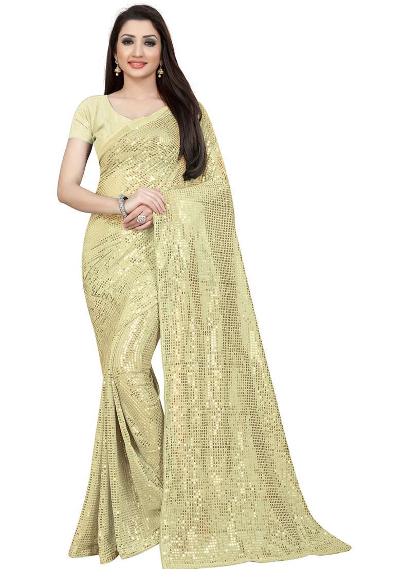 Mustard Georgette Saree Set with Embroidered & Sequin for Diwali | Wedding & Festive Wear - Indya