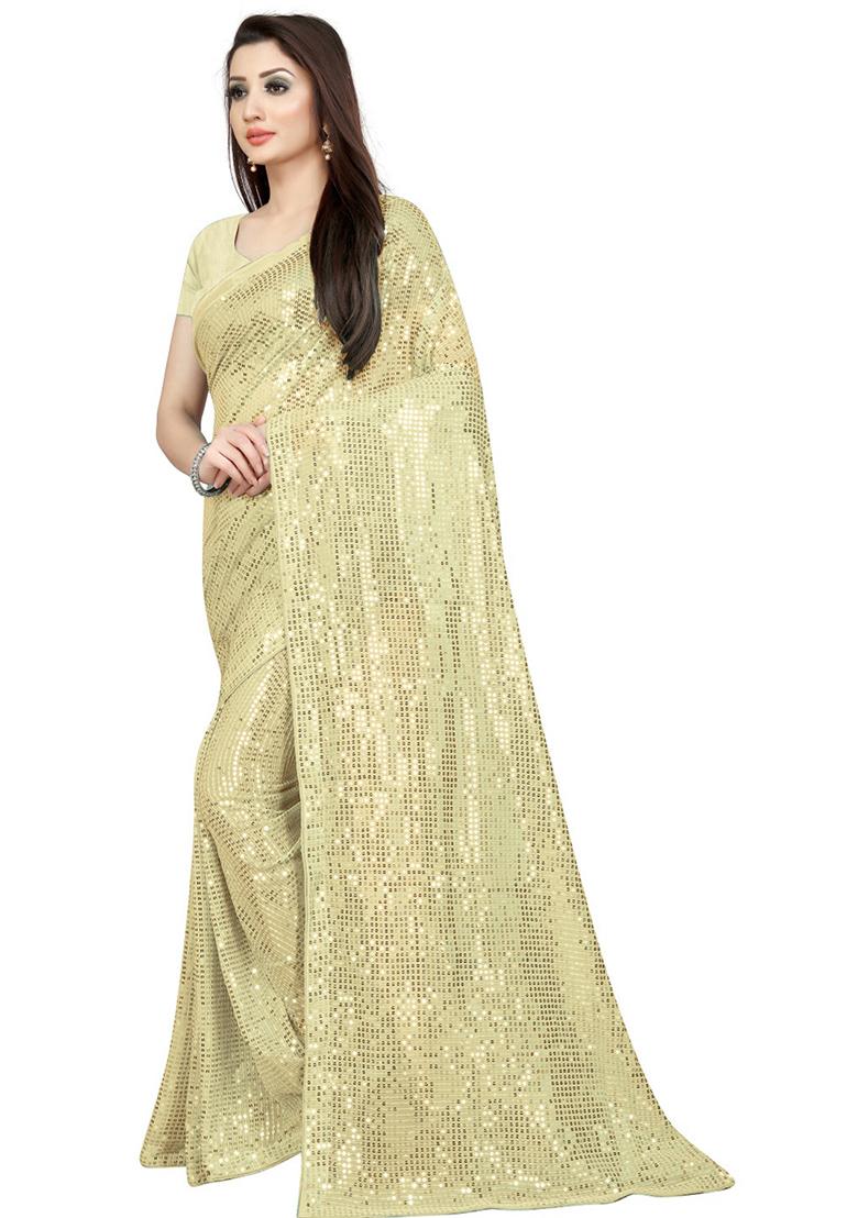 Mustard Sequin Embroidered Georgette Saree Set
