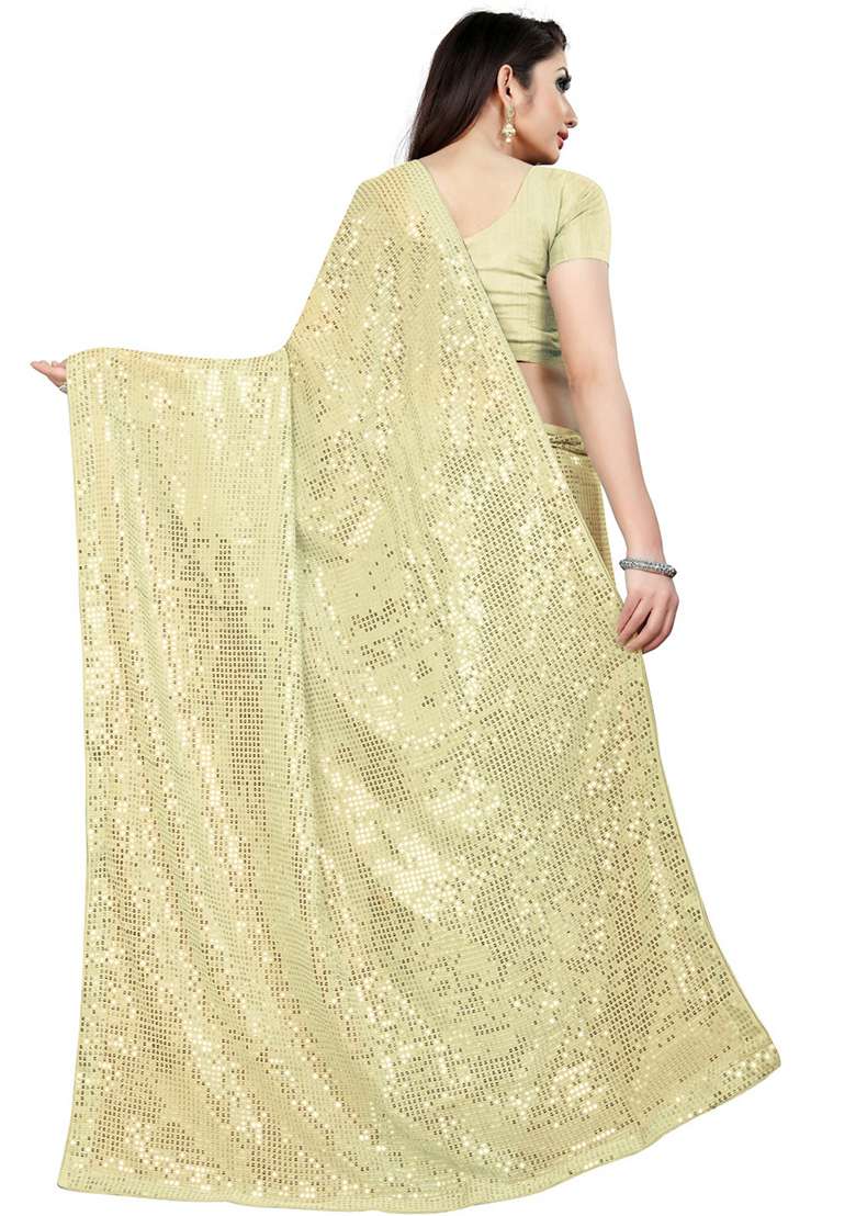 Mustard Georgette Saree Set with Embroidered & Sequin for Diwali | Wedding & Festive Wear - Indya