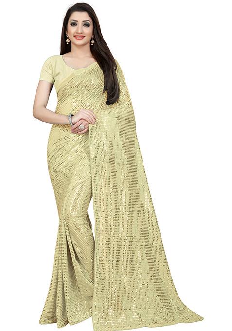 Mustard Sequin Embroidered Georgette Saree Set