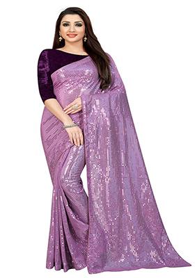 Purple Sequin Embroidered Georgette Saree Set