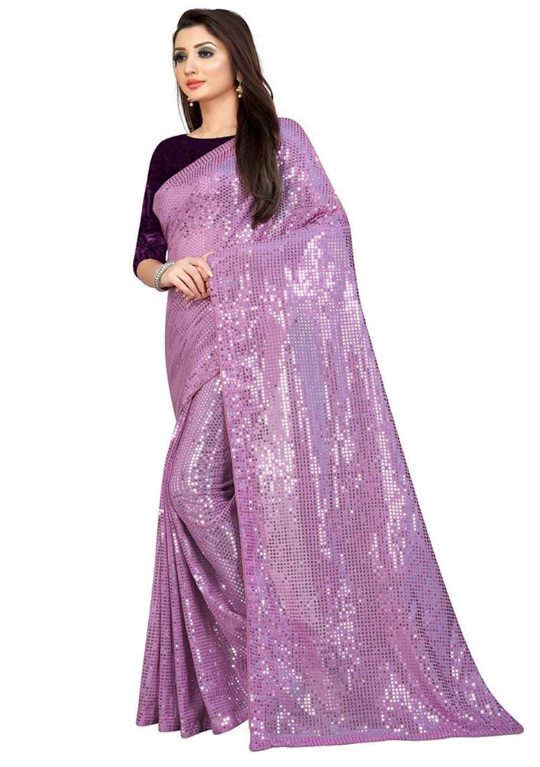 Purple Sequin Embroidered Georgette Saree Set