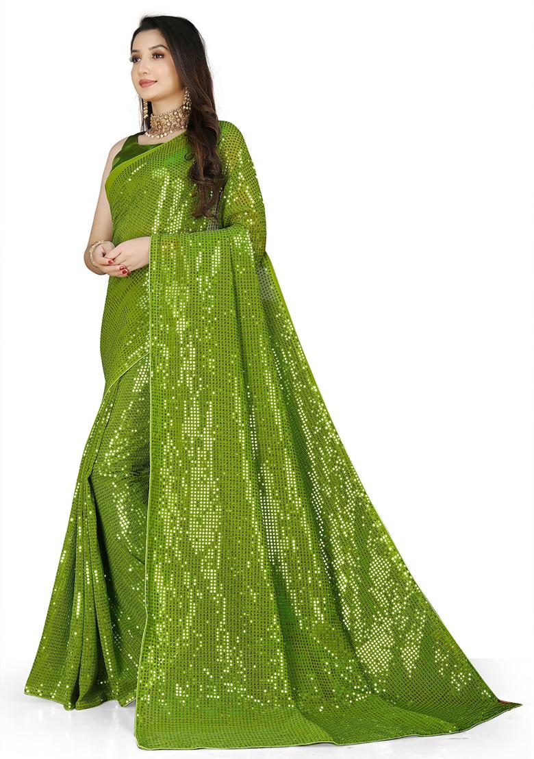 Purple Sequin Embroidered Georgette Saree Set