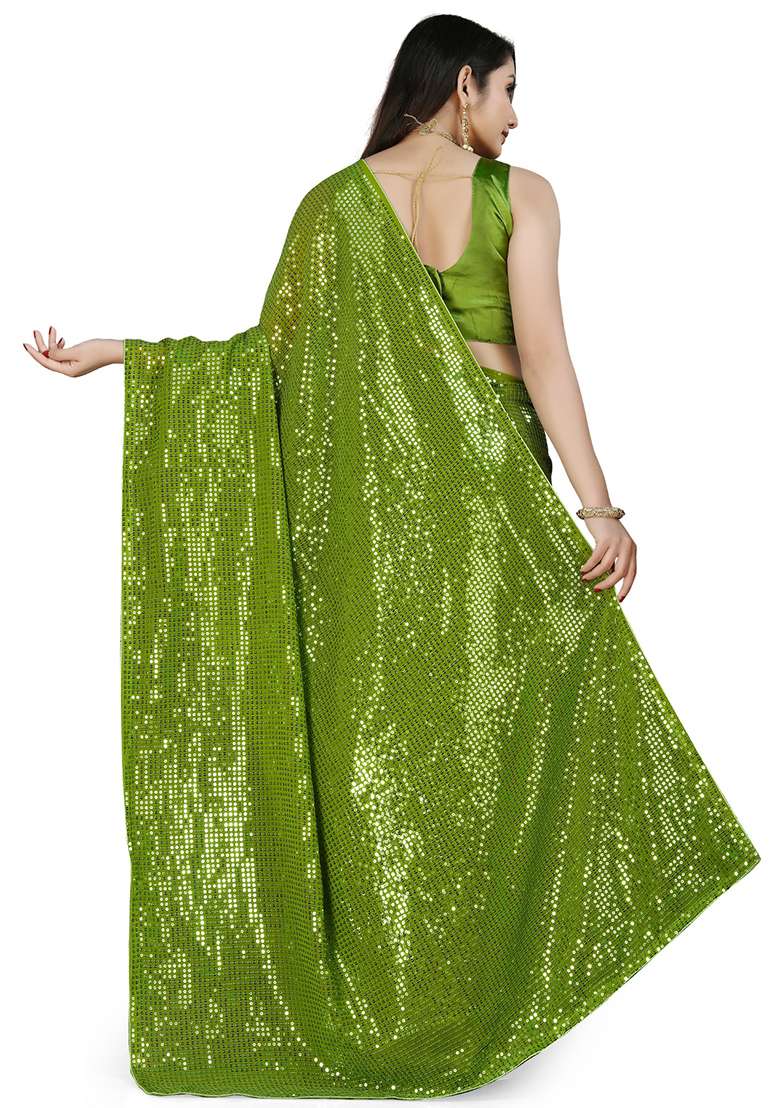 Purple Sequin Embroidered Georgette Saree Set for Diwali and Festive Wear - Indya