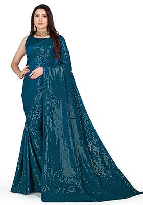 Green Sequin Embroidered Georgette Saree Set