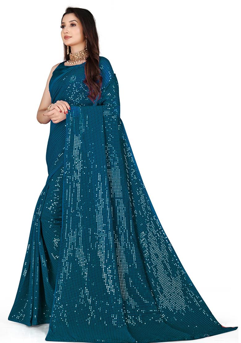 Green Sequin Embroidered Georgette Saree Set
