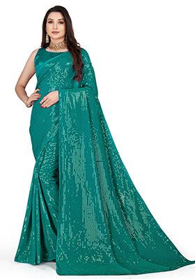 Blue Sequin Embroidered Georgette Saree Set