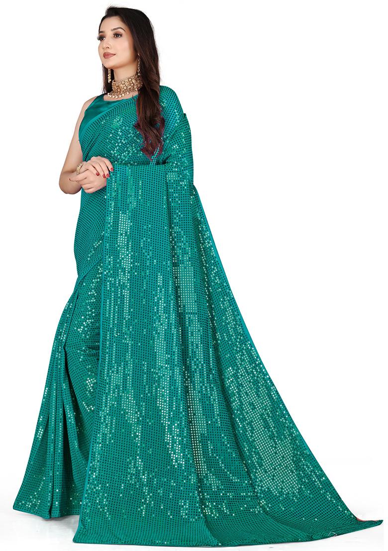 Blue Sequin Embroidered Georgette Saree Set