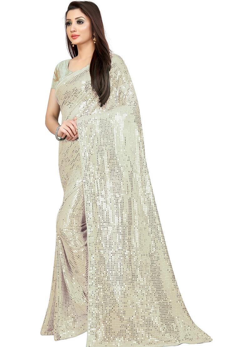 Purple Sequin Embroidered Georgette Saree Set