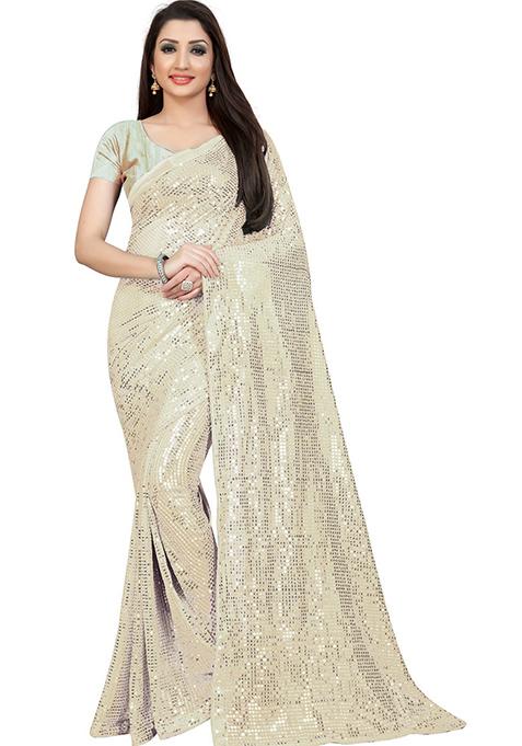 Purple Sequin Embroidered Georgette Saree Set