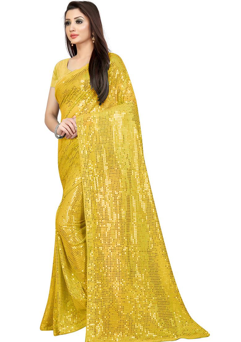 Yellow Sequin Embroidered Georgette Saree Set