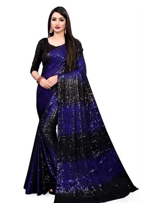 Black Sequin Embroidered Georgette Saree Set