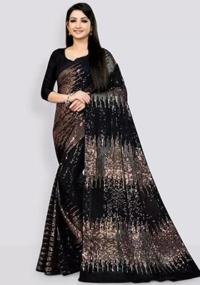 Black Sequin Embroidered Georgette Saree Set