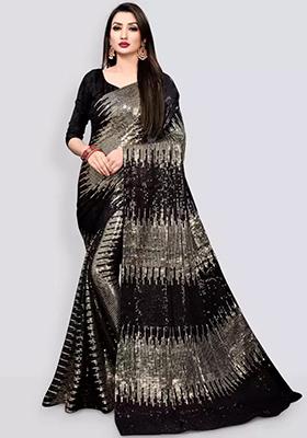 Black Sequin Embroidered Georgette Saree Set