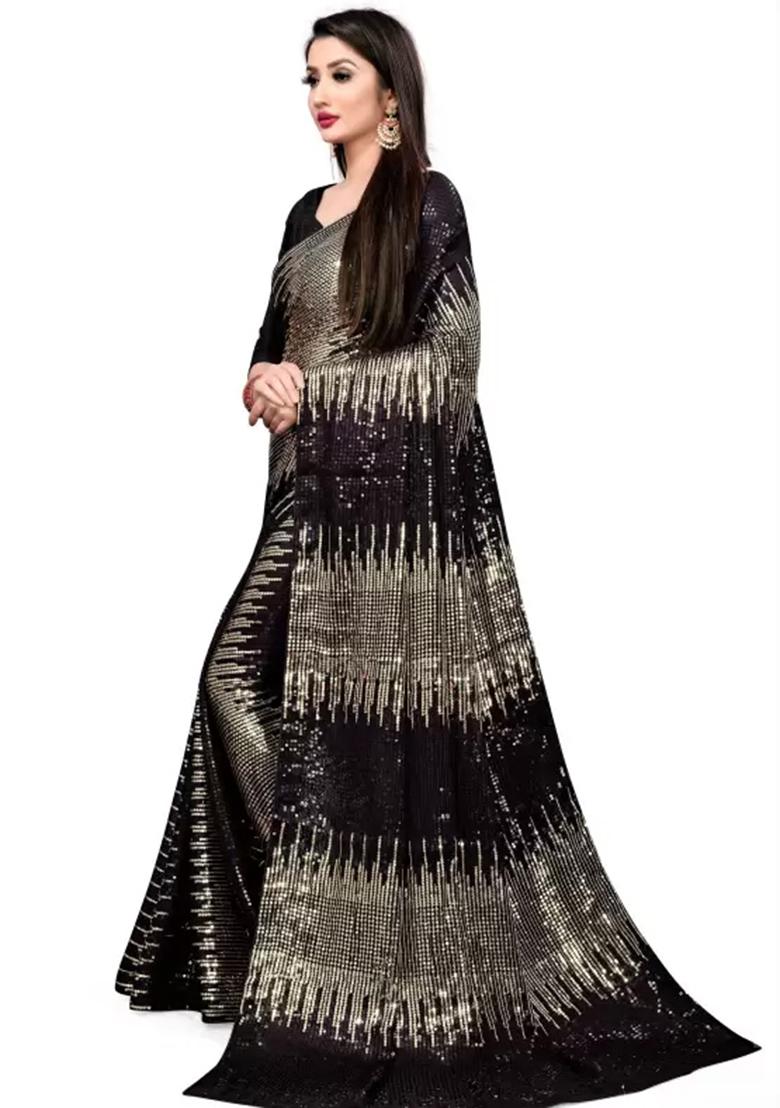 Black Sequin Embroidered Georgette Saree Set