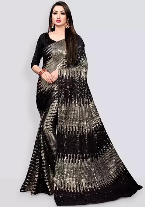 Black Sequin Embroidered Georgette Saree Set