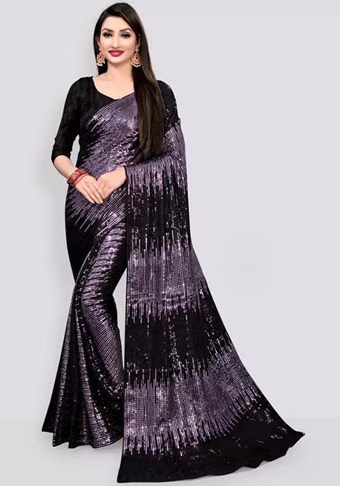 Black Sequin Embroidered Georgette Saree Set