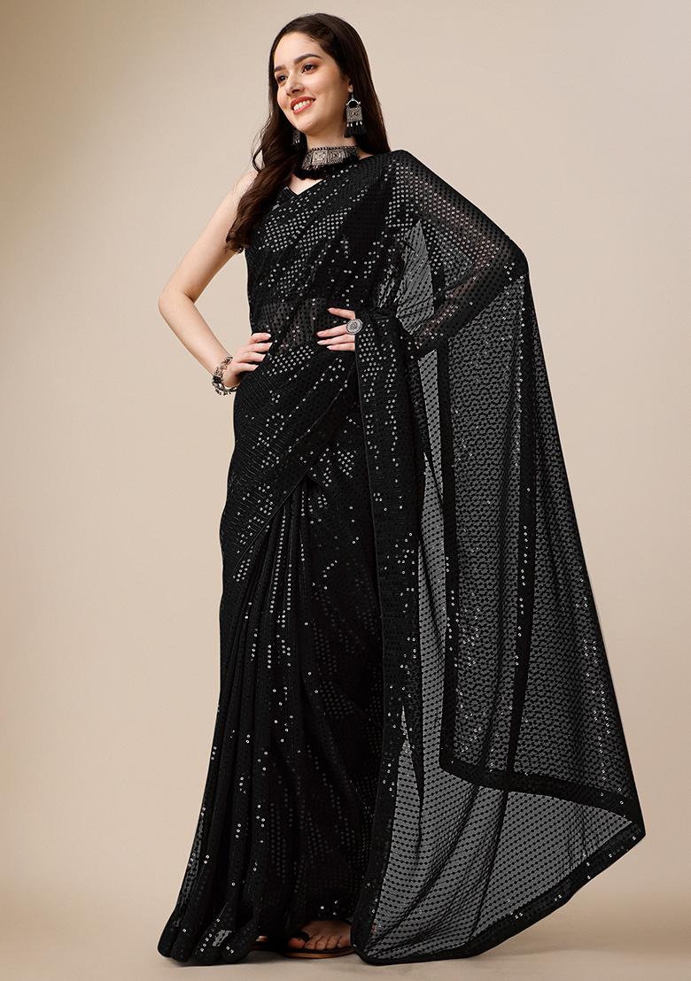 Black Embroidered Georgette Saree Set