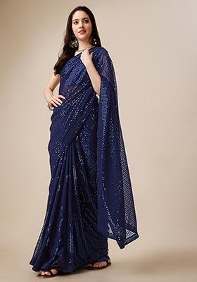 Brown Embroidered Georgette Saree Set