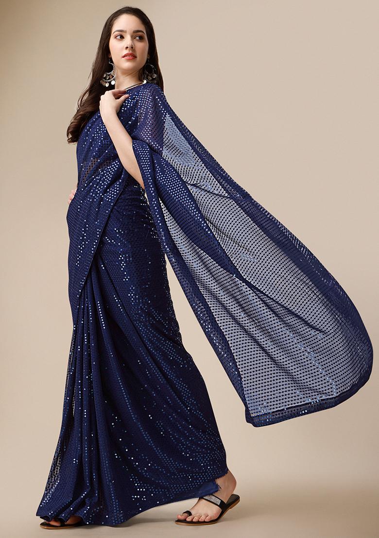 Brown Embroidered Georgette Saree Set