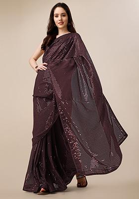 Blue Embroidered Georgette Saree Set