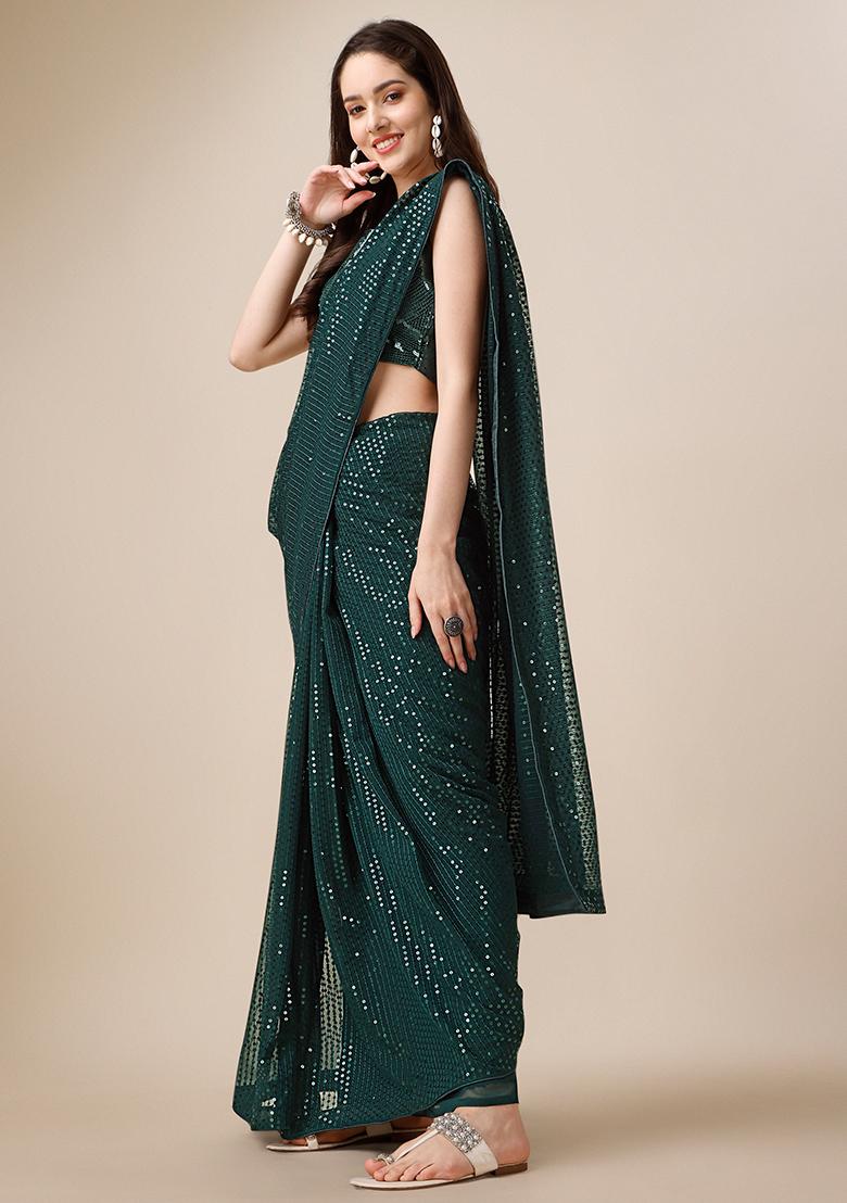 Maroon Embroidered Georgette Saree Set