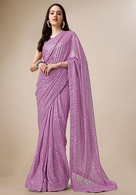 Purple Embroidered Georgette Saree Set