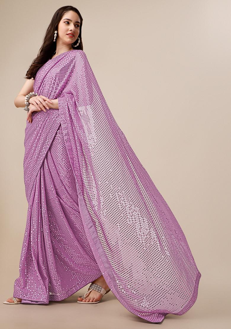 Purple Embroidered Georgette Saree Set