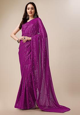 Pink Embroidered Georgette Saree Set