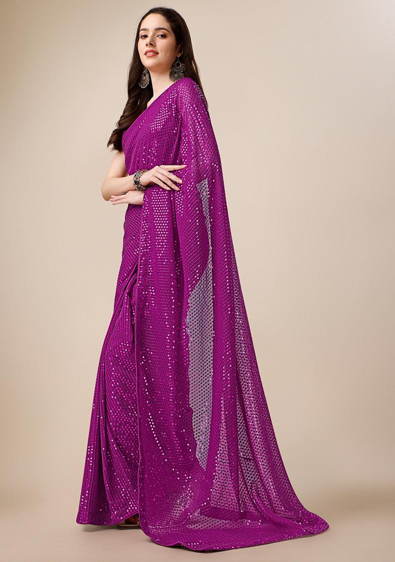 Pink Embroidered Georgette Saree Set