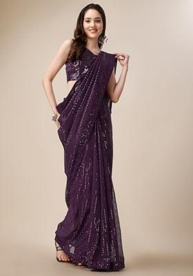 Wine Embroidered Georgette Saree Set