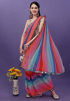 Multicolor Embroidered Georgette Saree Set