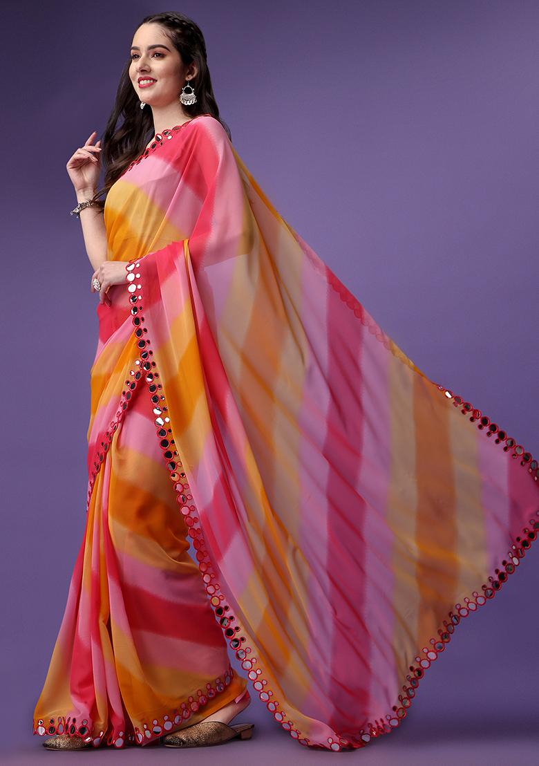Multicolor Embroidered Georgette Saree Set