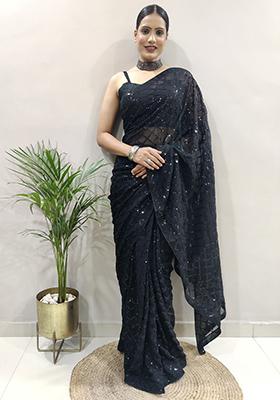 Black Embroidered Georgette Saree Set