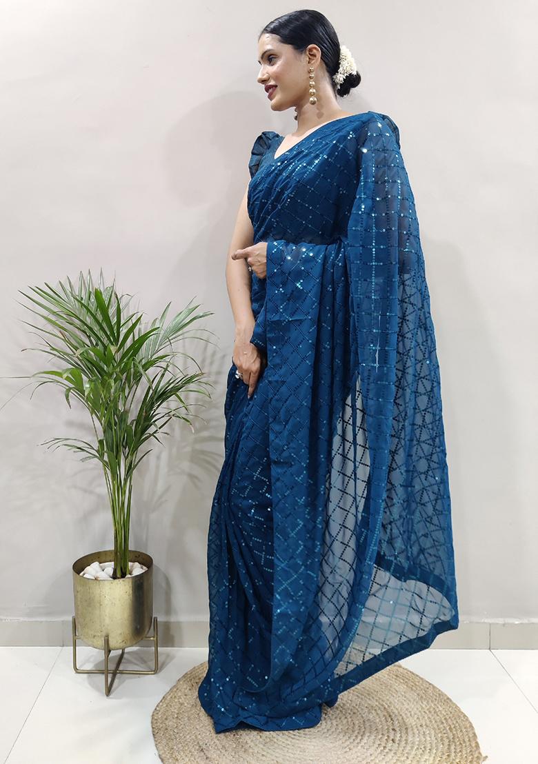 Green Embroidered Georgette Saree Set