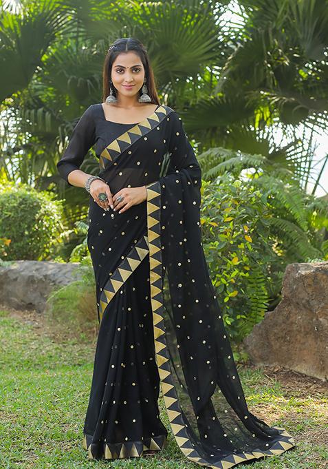 Black Embroidered Georgette Saree Set