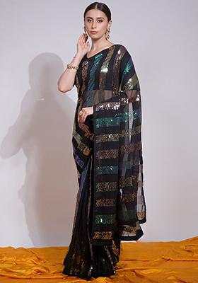 Brown Embroidered Georgette Saree Set