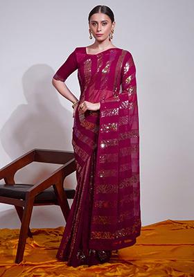 Pink Embroidered Georgette Saree Set