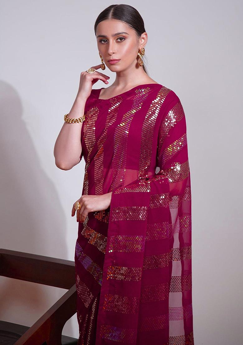 Pink Embroidered Georgette Saree Set