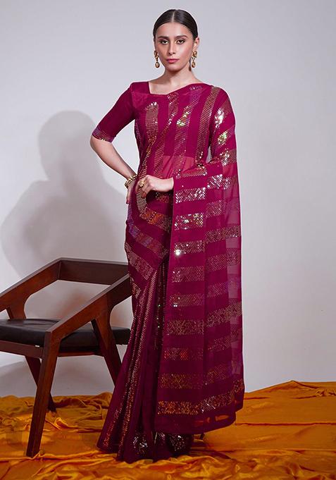 Pink Embroidered Georgette Saree Set