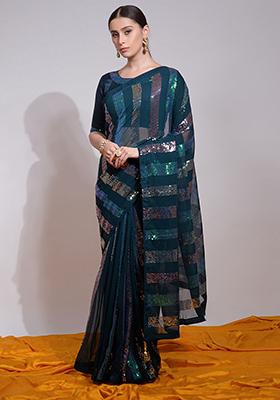 Green Embroidered Georgette Saree Set