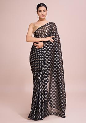 Black Embroidered Georgette Saree Set