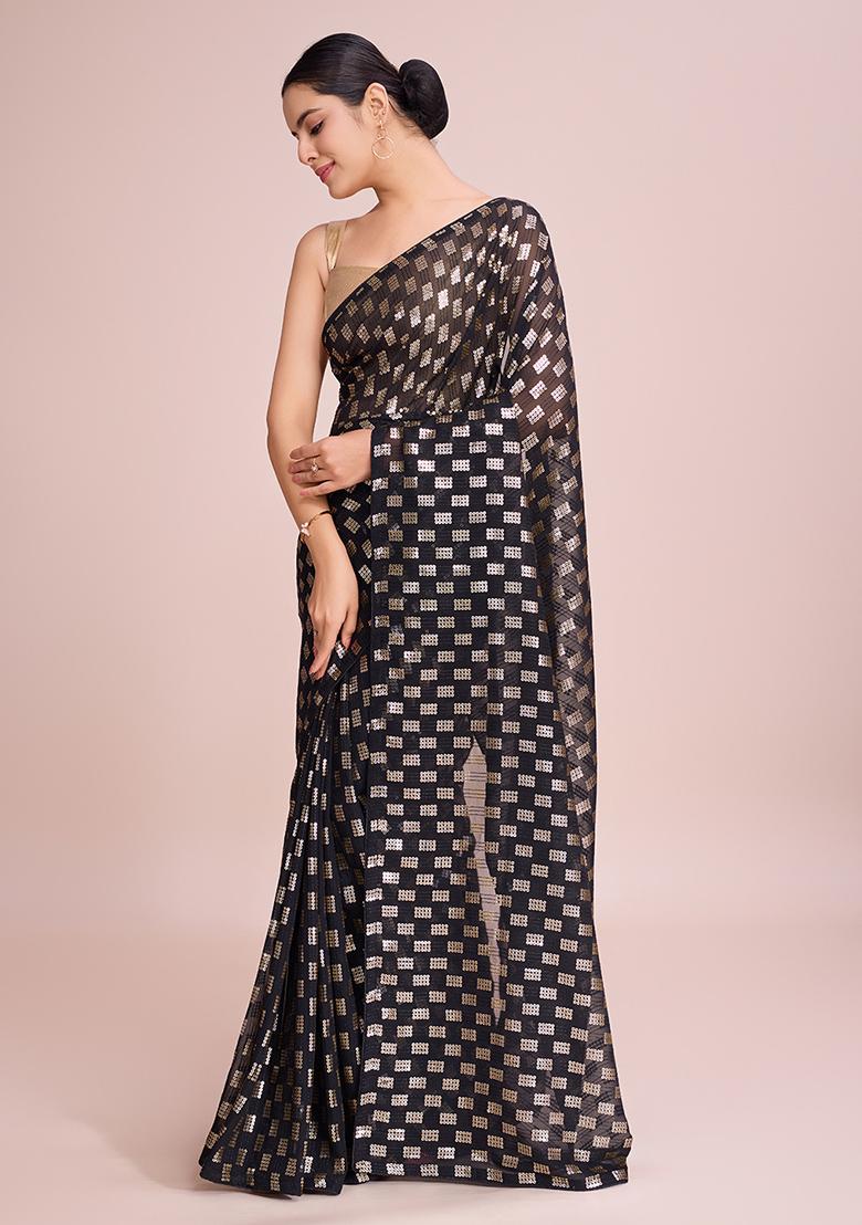 Black Embroidered Georgette Saree Set