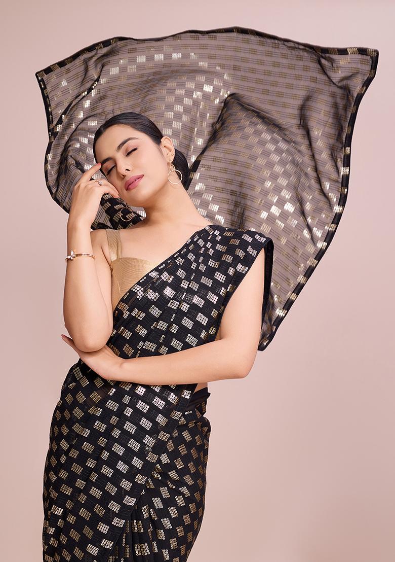 Black Embroidered Georgette Saree Set