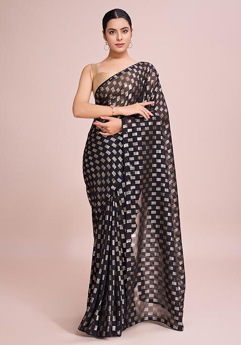 Black Embroidered Georgette Saree Set