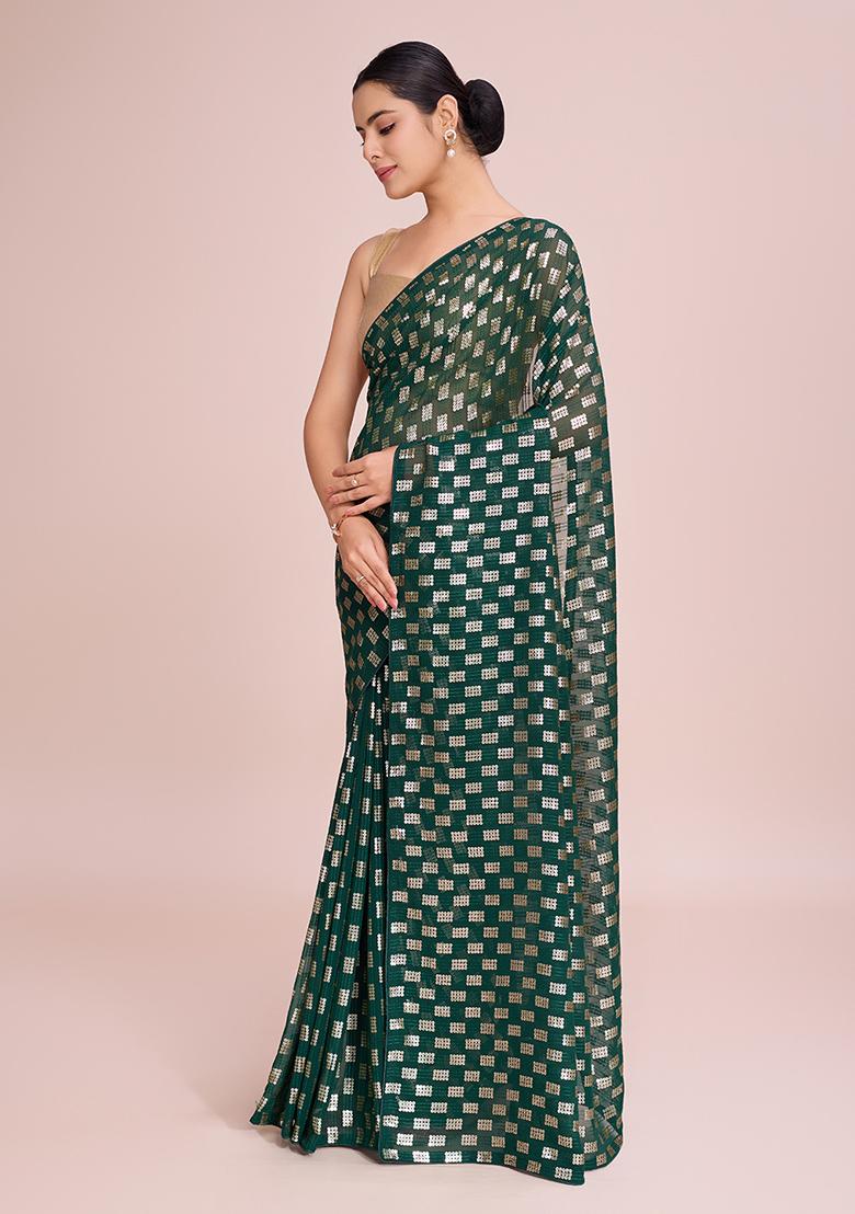Green Embroidered Georgette Saree Set