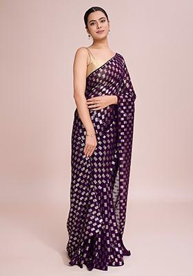 Purple Embroidered Georgette Saree Set