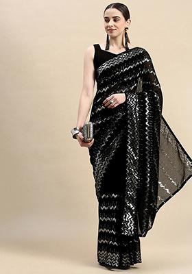 Black Embroidered Georgette Saree Set