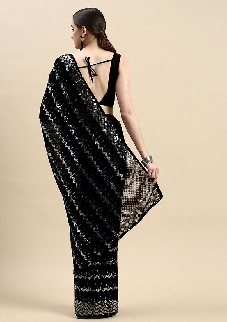 Black Embroidered Georgette Saree Set