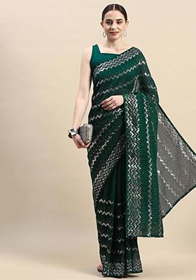Green Embroidered Georgette Saree Set